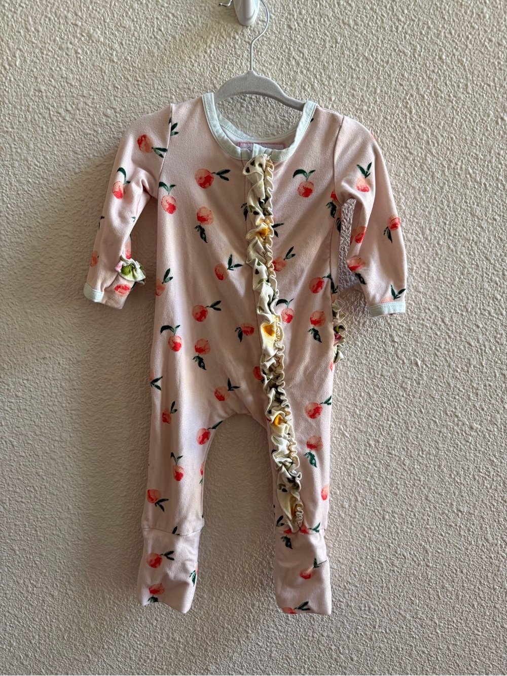 SweetHoney Peach-Print Pink Ruffle Zip Layette
